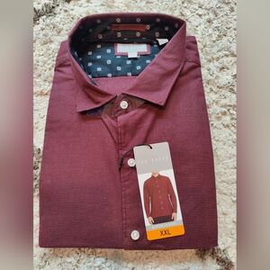 Ted Baker Burgundy Red Houndstooth Button Up Dress Shirt